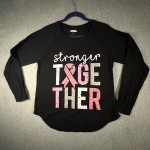 Stronger Together Womens Long Sleeve T Shirt Large Black Pink Ribbon